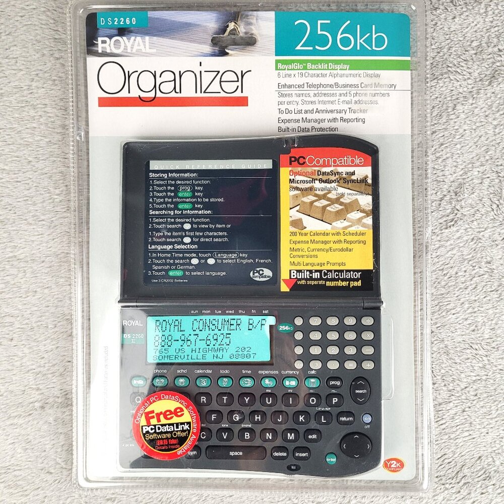 Royal Organizer DS2260 256kb PDA Handheld RoyalGlo Backlit Expense Manager NOS